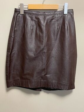 Brown Leather Mini Skirt by Matter of Degrees Vintage 90s Size 10 Fits 6-8